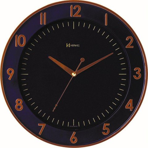 Relógio Parede 35cm Preto Tic-tac Dourado Ouro Herweg 6803