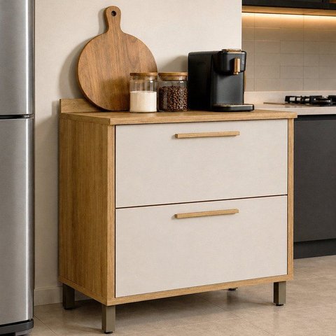 Balcão para Cozinha 2 Portas 80cm Torino Bege/Cinamomo/Off White