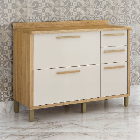 Balcão para Cozinha 3 Portas 2 Gavetas 120cm Torino Bege/Cinamomo/Off White