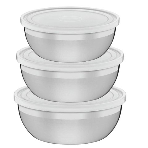 Jogo de Potes Inox 3 Peças Tramontina Freezinox 2,9l 2,2l 1,6l Tampa Plástica Mantimentos