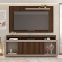 Ver imagem 2 de Conjunto Painel e Rack Bancada Toquio 180cm Mdp Portas de Correr Ripado Havana/fendi G11 - Gran Belo
