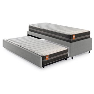 Bicama Box Solteiro Courino Linho Cinza 88x188 com Colchão Bogotá Molas Ultralastic Inducol