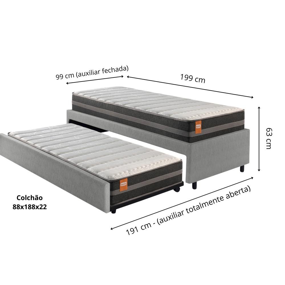 Bicama Box Solteiro Courino Linho Cinza 88x188 com Colchão Bogotá Molas Ultralastic Inducol - 2
