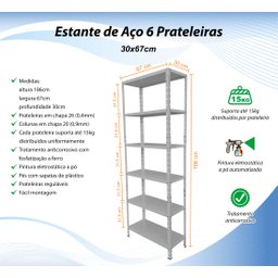 Estante de Aço com 6 Prateleiras de 30x67cm Preta - 2
