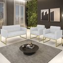 Ver imagem 2 de Sofá Namoradeira e 2 Poltronas Base Industrial Dourado Ana Linho Cinza - Ibiza