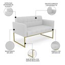 Ver imagem 3 de Sofá Namoradeira e 2 Poltronas Base Industrial Dourado Ana Linho Cinza - Ibiza