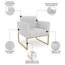 Ver imagem 5 de Sofá Namoradeira e 2 Poltronas Base Industrial Dourado Ana Linho Cinza - Ibiza
