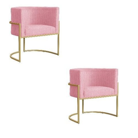 Kit 2 Poltrona Luana Suede Rosa Base Dourada Luxo - Fm