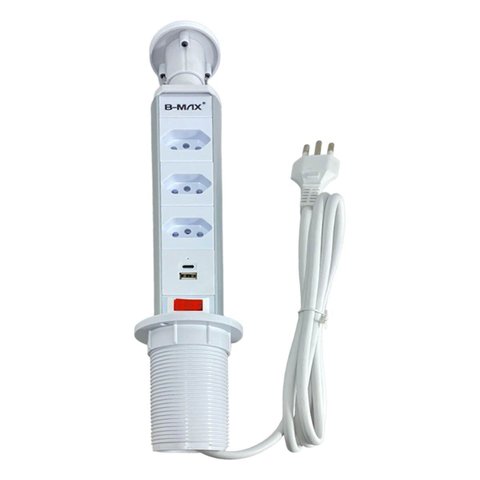 Tomada Retrátil de Embutir com 3 Conexões e Entradas Usb Push To Open B-max