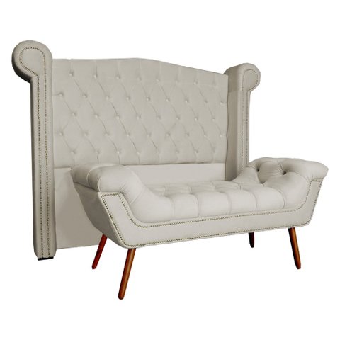 Conjunto Sienna Cabeceira e Recamier Casal 140 Cm Corano Bege - LM DECOR