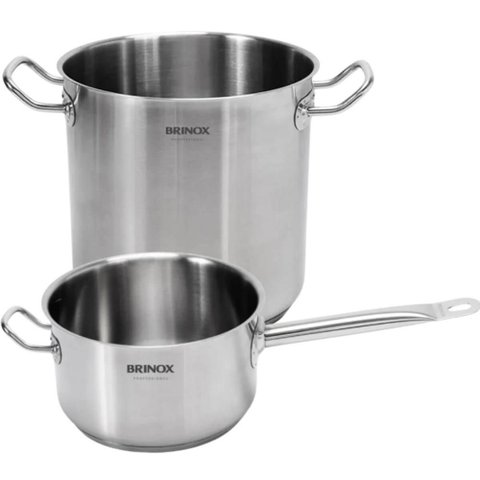Jogo de Panelas Profissionais 24cm Aço Inox Brinox sem Tampa Caldeirão Caçarola Fundo Triplo