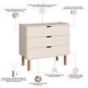 Ver imagem 5 de Cômoda para Quarto 3 Gavetas 90cm Orgânica Nordic A03 Off White Roble - Lyam Decor