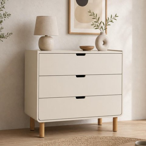 Cômoda para Quarto 3 Gavetas 90cm Orgânica Nordic A03 Off White Roble - Lyam Decor