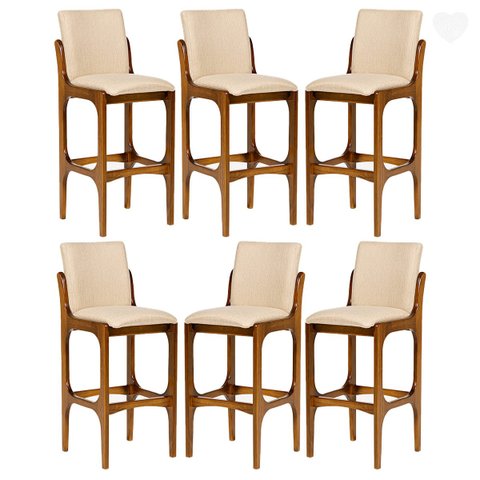 Kit 6 Banquetas para Área Gourmet Lisboa Madeira Imbuia Linho Bege M58 Rmi