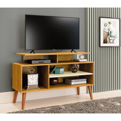 Rack Retrô para TV até 42 Polegadas 110cm Pés em Madeira Maciça Lyon Marrom