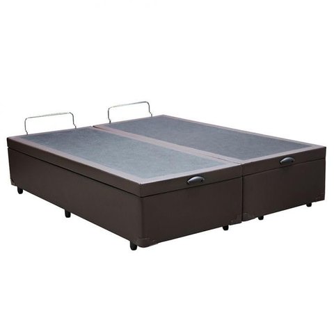 Base de Cama Box com Baú Queen ou King com 6 Pezinhos 2 Puxadores Frontais - Marrom - King Corino