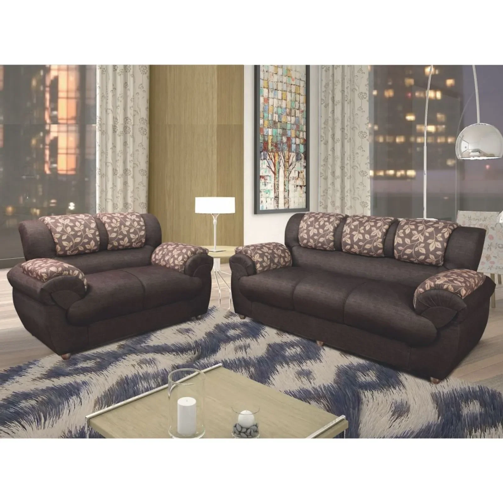 Conjunto Sofá 2 e 3 Lugares 7025 Boareto Estofados Marrom Cestaplus - 1