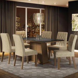 Conjunto Sala de Jantar Mesa Tampo de Vidro 6 Cadeiras Rustic/preto/imperial Stéfani Madesa