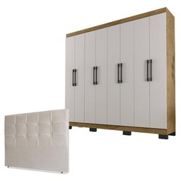 Guarda Roupa Casal B2348 Freijó Baunilha e Cabeceira Luiza 160 Cm Marfim Suede - Araplac - 1