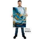 Ver imagem 2 de Kit Quadro Decorativo 3 Telas Canvas Mármore Azul em Ouro Tacolado Moldura Flutuante 4,5cm Madeira 6