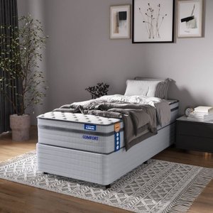 Conjunto Base Box Solteiro e Colchão Comfort CabeCasa MadeiraMadeira
