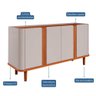 Aparador Buffet 4 Portas Pés de Madeira Retrô para Sala de Jantar 100% Mdf Eva Cimol Off White/ - 2