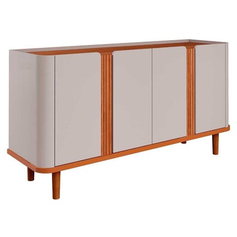 Aparador Buffet 4 Portas Pés de Madeira Retrô para Sala de Jantar 100% Mdf Eva Cimol Off White/