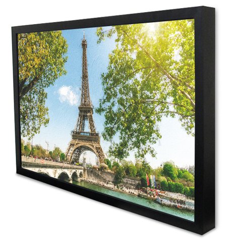 Quadro Decorativo Caixa Alta com Vidro Cidade Paris - Torre Eiffel  TaColado Moldura Preta 120 x 80c