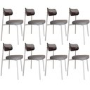 Ver imagem 1 de Kit 08 Cadeiras Estofada para Sala de Jantar Astrid Branco C01 Linho Cinza Courino Café - Lyam