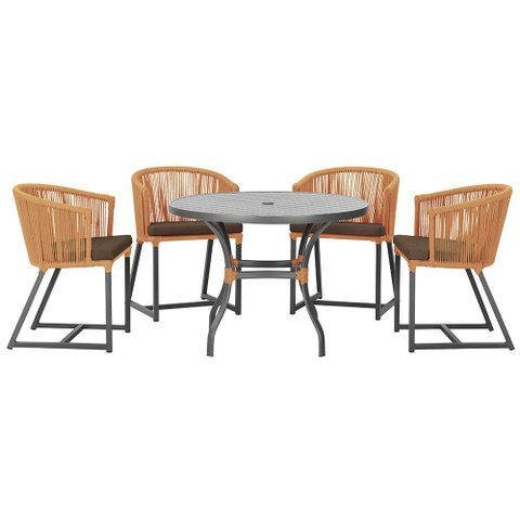 Mesa com 4 Cadeiras de Jantar Roma 100cm e Noronha em Aluminío Preto Corda Nautica Estofado 9 Trama