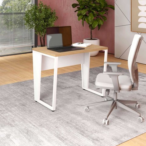 Estação Trabalho Escritório P/ 4 Pessoas 240cm Pé Metal F5 Cor:macadâmia com Branco