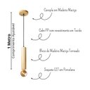 Ver imagem 2 de Luminária Pendente Cilindro Tubo de Madeira Maciça 1 Metro E27 Lustre - Natural Moderno + Lâmpada