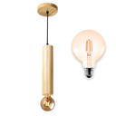 Ver imagem 1 de Luminária Pendente Cilindro Tubo de Madeira Maciça 1 Metro E27 Lustre - Natural Moderno + Lâmpada