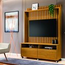 Ver imagem 1 de Estante Ripado para TV até 50 Polegadas MDF 145CMX190CM Rodízio 2 Gavetas Estilos Marrom