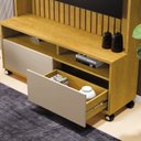 Ver imagem 4 de Estante Ripado para TV até 50 Polegadas MDF 145CMX190CM Rodízio 2 Gavetas Estilos Marrom