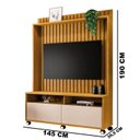 Ver imagem 3 de Estante Ripado para TV até 50 Polegadas MDF 145CMX190CM Rodízio 2 Gavetas Estilos Marrom