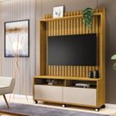 Ver imagem 1 de Estante Ripado para TV até 50 Polegadas MDF 145CMX190CM Rodízio 2 Gavetas Estilos Marrom