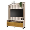 Ver imagem 2 de Estante Ripado para TV até 50 Polegadas MDF 145CMX190CM Rodízio 2 Gavetas Estilos Bege