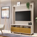 Ver imagem 1 de Estante Ripado para TV até 50 Polegadas MDF 145CMX190CM Rodízio 2 Gavetas Estilos Bege