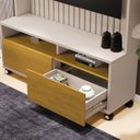 Ver imagem 4 de Estante Ripado para TV até 50 Polegadas MDF 145CMX190CM Rodízio 2 Gavetas Estilos Bege