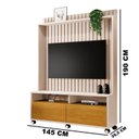 Ver imagem 3 de Estante Ripado para TV até 50 Polegadas MDF 145CMX190CM Rodízio 2 Gavetas Estilos Bege