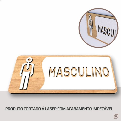 Placa de Banheiro Placas para Banheiro Feminino Masculino:branco - Masculino 12x26 - 5