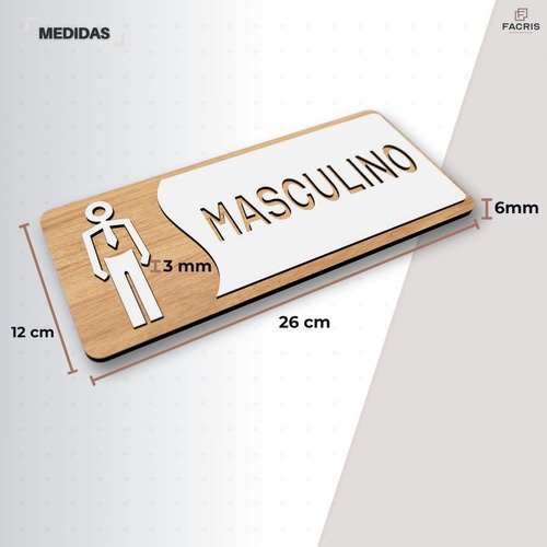 Placa de Banheiro Placas para Banheiro Feminino Masculino:branco - Masculino 12x26 - 2