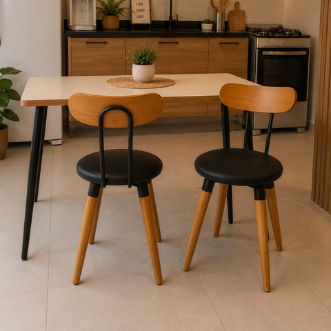 Kit 2 Cadeiras Ergonomica para Mesa de Jantar Cozinha de Madeira Estofada com Fixação de Metal