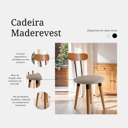 Kit 2 Cadeiras Ergonomica para Mesa de Jantar Cozinha de Madeira Estofada com Fixação de Metal - 4