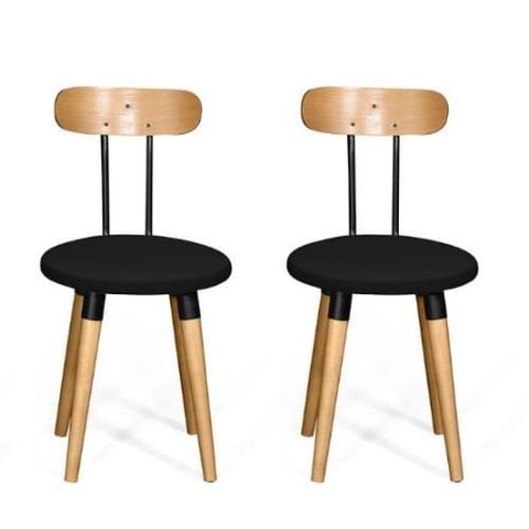 Kit 2 Cadeiras Ergonomica para Mesa de Jantar Cozinha de Madeira Estofada com Fixação de Metal