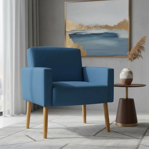 Poltrona Hope Decorativa Confortável para Sala Quarto Recepção Tecido Suede Pés Palito