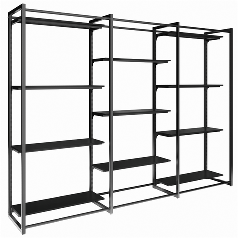 Conjunto Estante Cremalheira Central Com 11 Prateleiras Para Loja - Comac - Preto