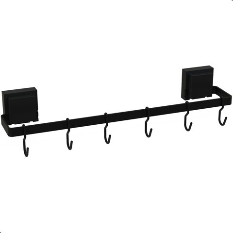 Suporte Porta Utensílios 6 Ganchos com Ventosa Preto Max