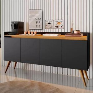 Aparador Buffet Retrô 4 Portas Gold - Preto/mel